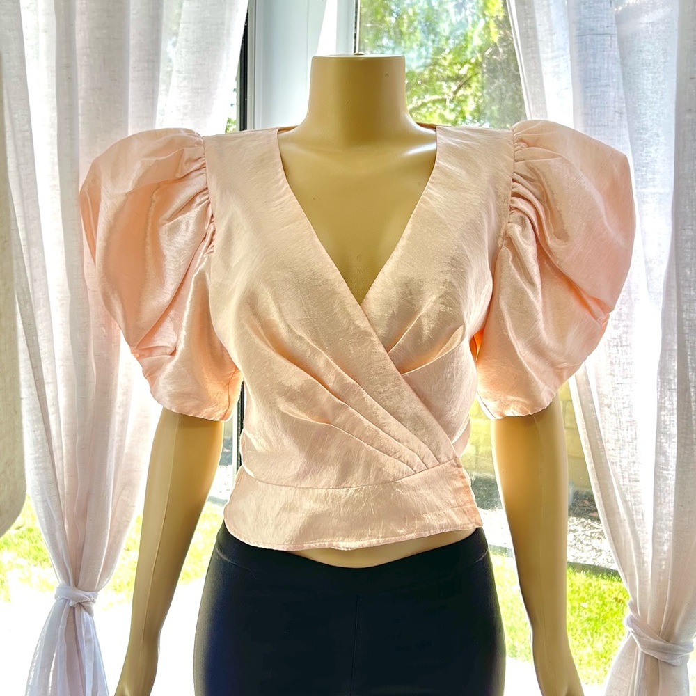 BB Collections Womens Vintage 80s Avant-Garde Pink Puff Sleeve Cardigan Size 10